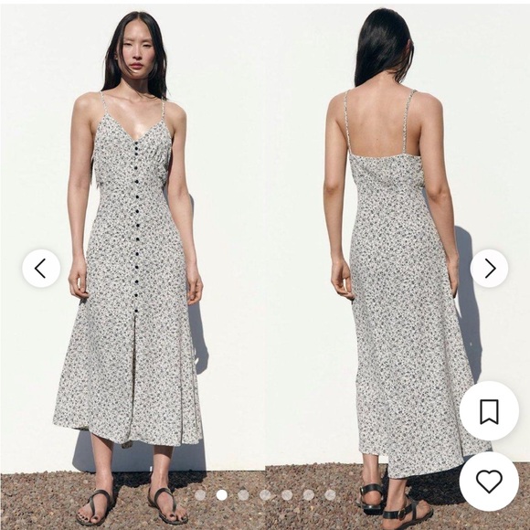 FLORAL PRINT SLIP DRESS | S | BLACK / WHITE - Picture 4 of 5